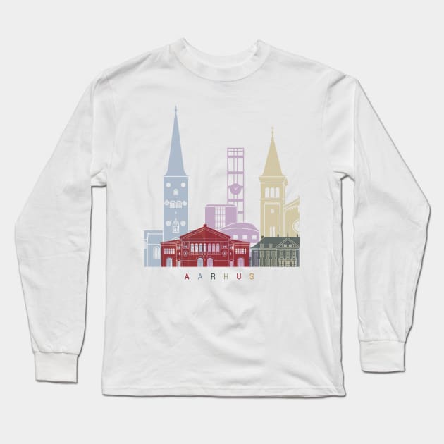 aarhus skyline poster Long Sleeve T-Shirt by PaulrommerArt